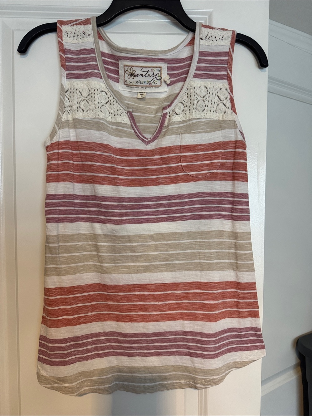 Adventura Striped Lace-Yoke Tank in Rust, Mauve & Cream
